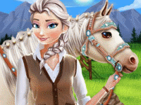 Эльза ухаживает за лошадью