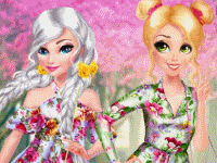 Эльза и Рапунцель в цветочных нарядах